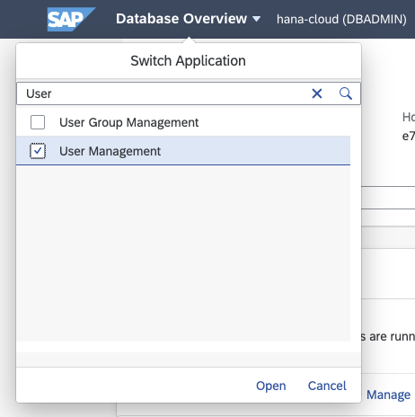 XSK - SAP HANA Cockpit - User Management