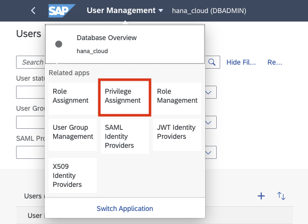 XSK - SAP HANA Cockpit - Privilege Assignment